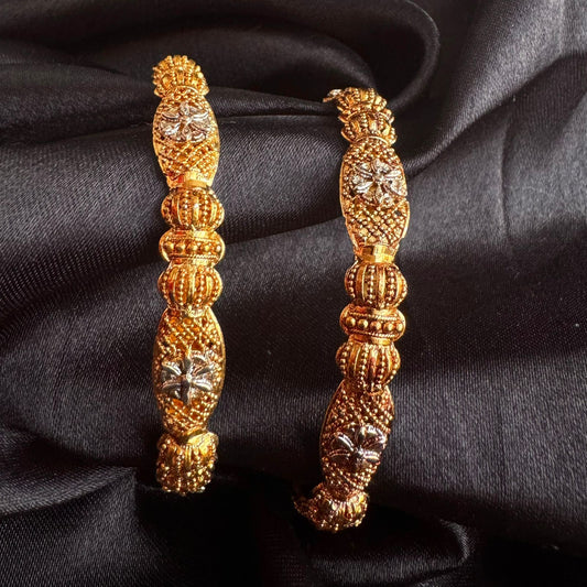 Heritage Gold Plated Traditional Kada  Set with Floral Motif Set of 2 (1 pair) (size 2.8) (Rigid Design)