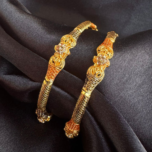 Intricate Royal Design  Kada  Set with Filigree & CZ Accents Set of 2 (1 pair) (size 2.8)