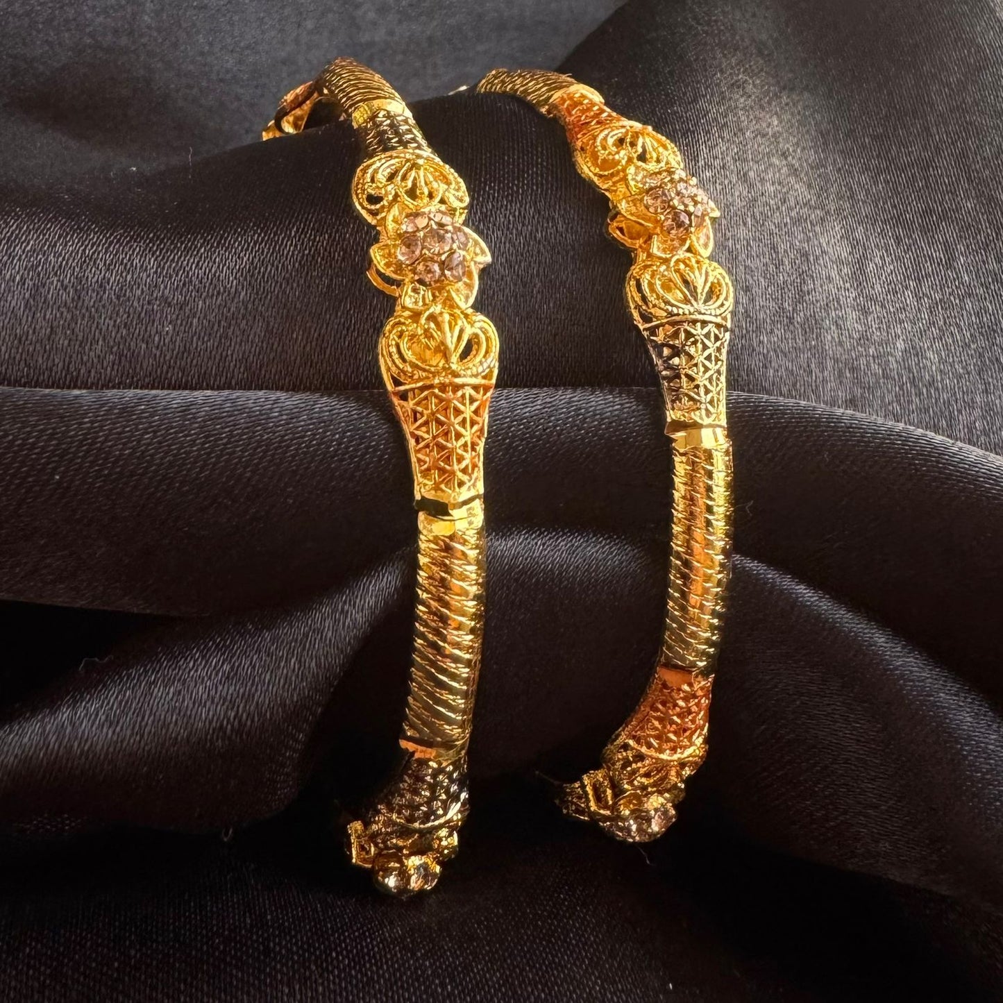 Intricate Royal Design  Kada  Set with Filigree & CZ Accents Set of 2 (1 pair) (size 2.8)