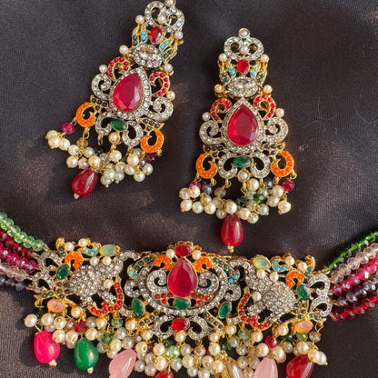 Exquisite Multi-Color Kundan & Pearl Choker Set with Maang Tikka
