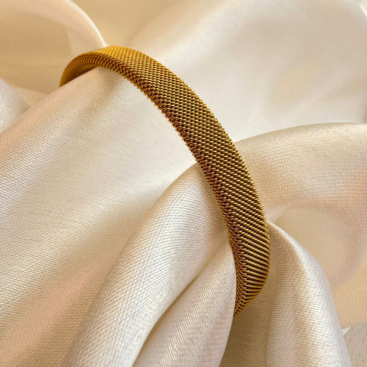 Wide Band Style Gold-Tone Mesh Cuff Bracelet & Ring Set