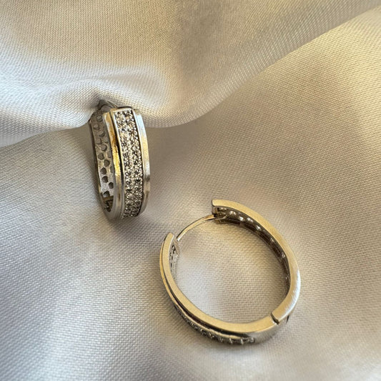Sterling Silver Finish Chic Pave CZ Huggie Hoop Earrings