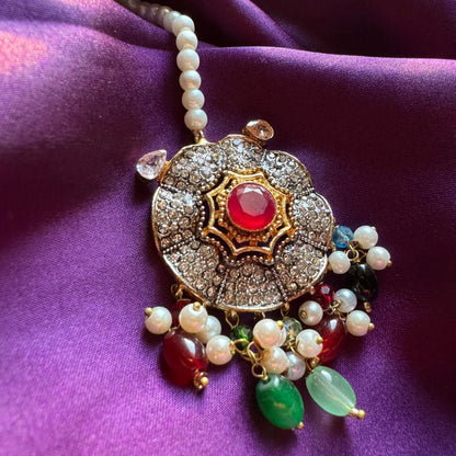 Turkish-Inspired Pearl & Crystal Statement Jewelry Set - Choker, Earrings & Headpiece