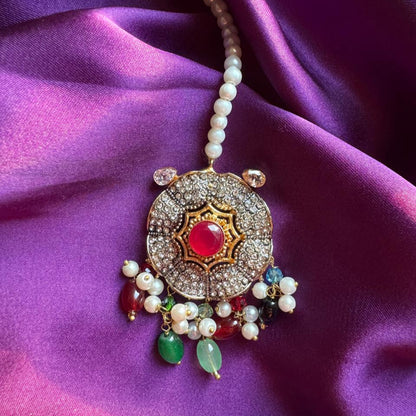 Turkish-Inspired Pearl & Crystal Statement Jewelry Set - Choker, Earrings & Headpiece