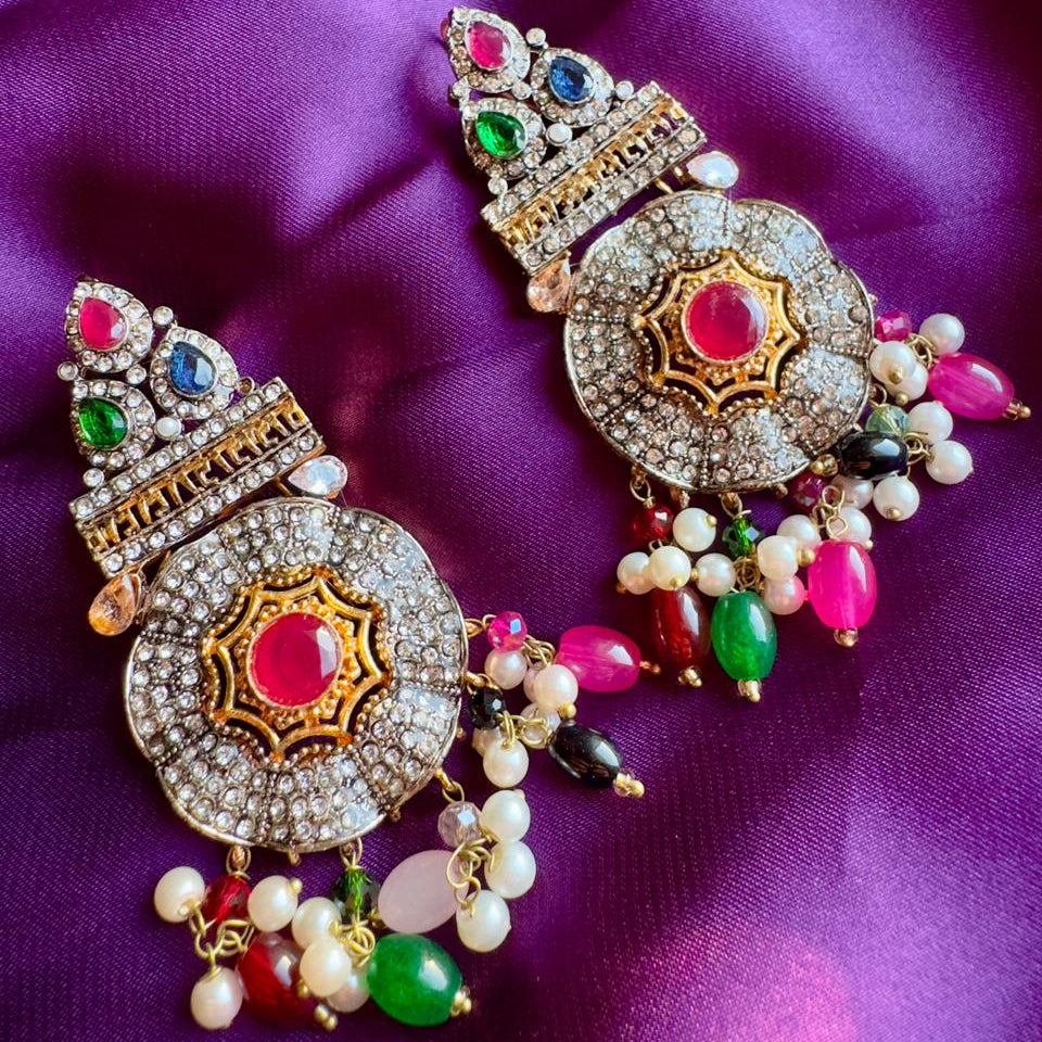 Turkish-Inspired Pearl & Crystal Statement Jewelry Set - Choker, Earrings & Headpiece