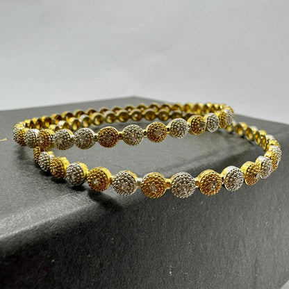 Premium Two-Tone Gold & Silver Plated Cubic Zirconia Tennis Style Slim Bangle Bracelets - 1 set (4 bangles) (Size 2.8)