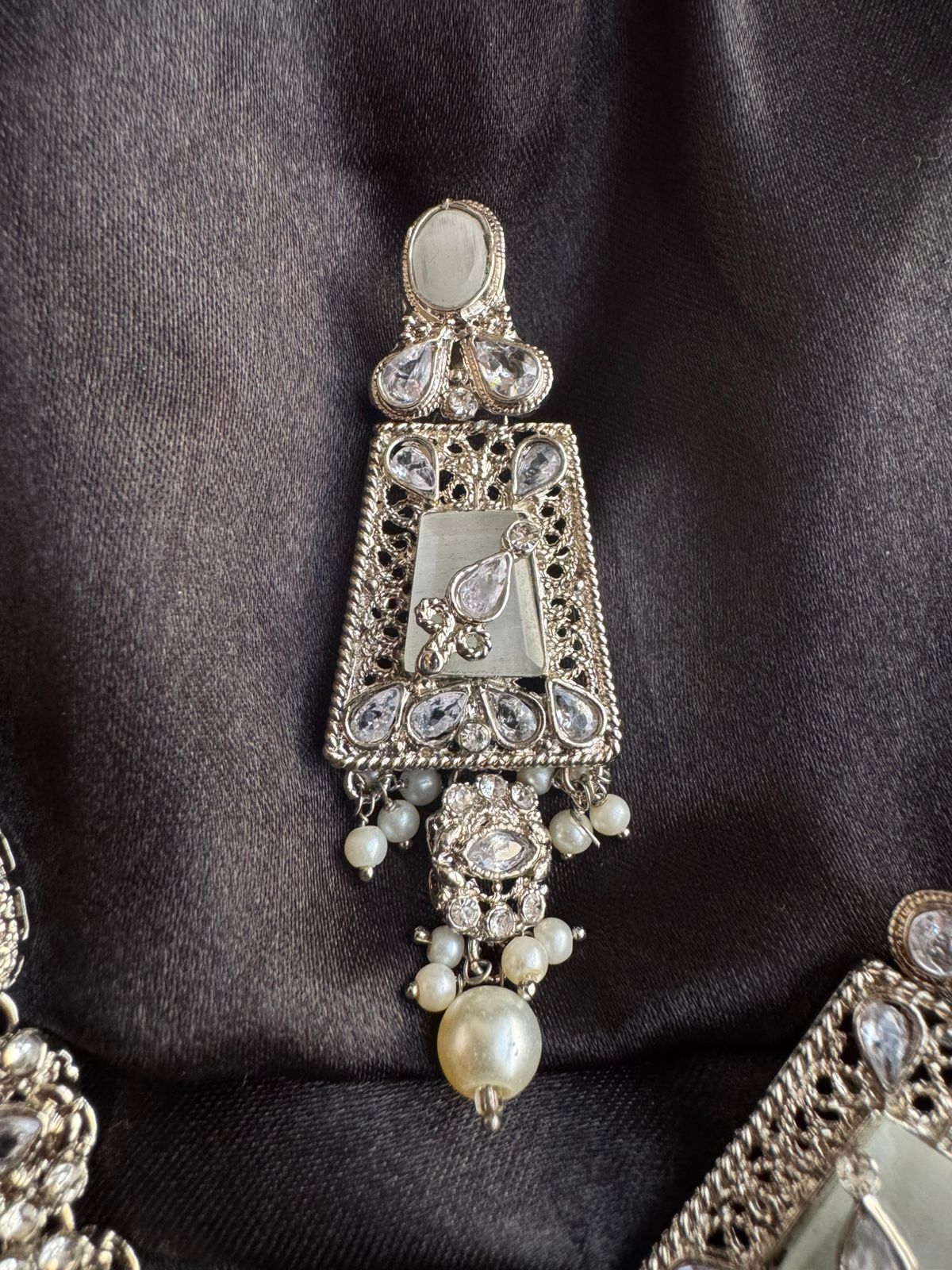 Gold & Silver Plated Kundan Necklace & Earrings Set – Multicolor,Grey  & White Stone Variations, Traditional Ethnic Jewelry with Pearl Drops